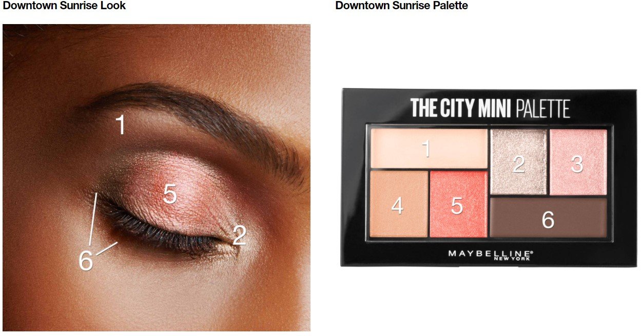 ماكرو انتخاب العيون بألوان شروق الشمس في وسط المدينة مع أصناف باليت «سيتي ميني» من ميبيلين